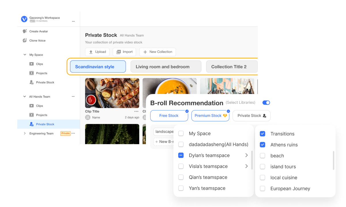 Tourism team using Visla Private Stock Collections for travel and tourism to organize footage with AI tagging and assemble itineraries and ads